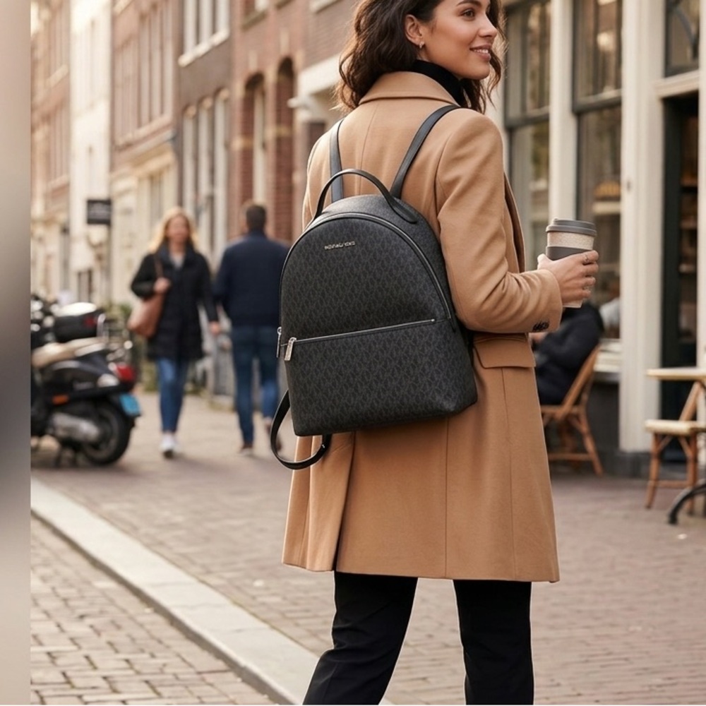MK Hudson Large Signature Backpack Black Graphite Travel Laptop Bag